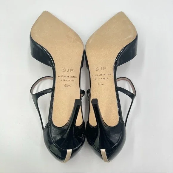 SJP Sarah Jessica Parker Size 40.5 10.5 Black Patent Leather Pump Heels Shoes‎